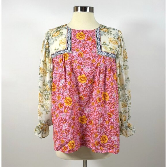Entro Bright Floral Mixed Print Embroidered Blouse - Size Small - Picture 1 of 6